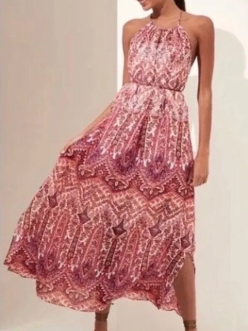 Banana Republic Ramie Backless Maxi Paisley Floral Dress Size S